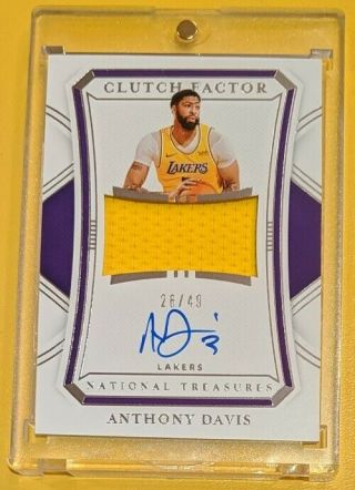 Anthony Davis 2020 - 21 National Treasures Clutch Factor Jersey Patch Auto 26/49