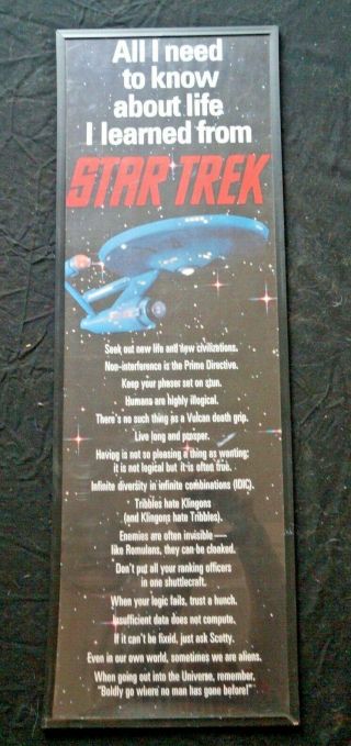 Vintage 1975 Star Trek Poster - Sign - 36 " X 12 " Uss Enterprise