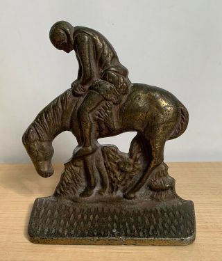 Vintage End Of The Trail Cast Iron Metal Bookend Indian On Horse