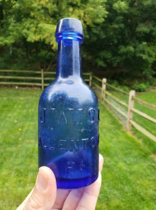 1870 J Wise Cobalt Blue Beer Single Collared Squat Allentown Pa