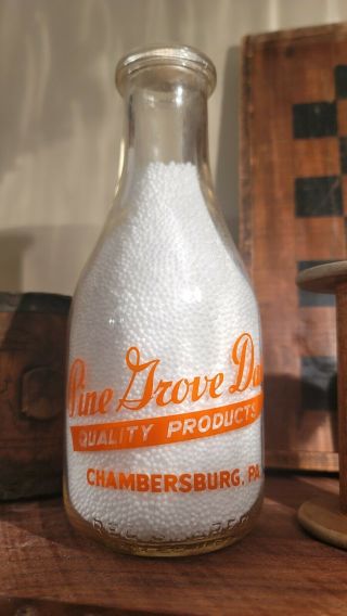Quart Pyro Pine Grove Farm Dairy H Miller Chambersburg Pa Penn Milk Bottle