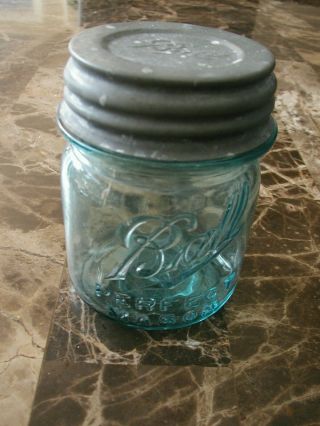 Antique Aqua Ball Half Pint Fruit Mason Canning Jar Rare 3 Early Mold