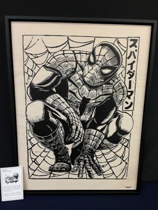 Sideshow Fine Art Prints Spider - Man Linocut By Peter Santa - Maria Framed