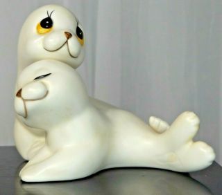 Vintage Seal Figurines Oxford Made In Mexico Mother & Baby Pup Ceramic Porcelain
