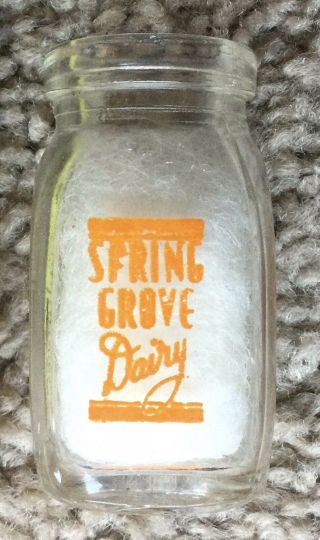 Spring Grove Dairy Advertising Glass Acl Creamer Milk 2 Sided