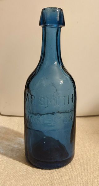 A.  P.  Smith Blue Pontil Soda Or Mineral Water Bottle From Charleston,  Sc