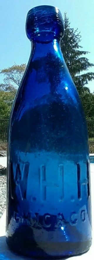 W.  H.  H.  Chicago/ Pontiled - Cobalt - Blue Soda Water