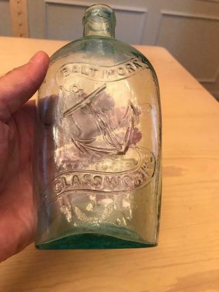 Mid - 1850s Baltimore Glassworks Flask