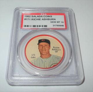 1962 Salada Baseball Coin Pin 171 Richie Ashburn Chicago Cubs Psa 10 Gem