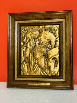 Vintage Norman Rockwell Solid Bronze Framed " Freedom From Worship " Plaque
