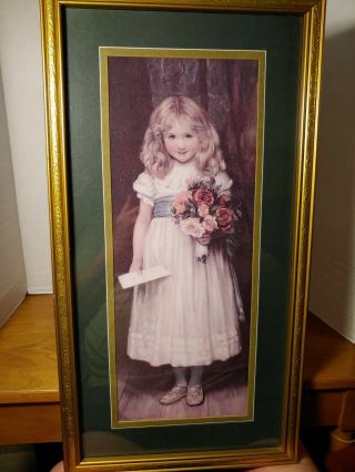 Home Interiors Gold Framed Picture Young Girl With Letter Flowers Roses