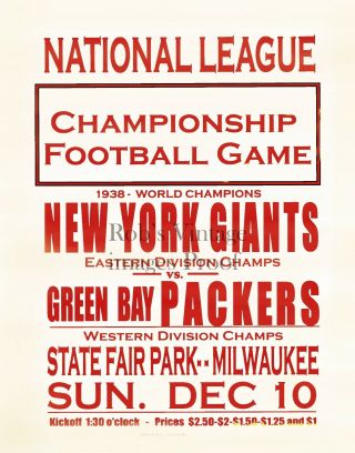 York Giants Green Bay Packer Football Game Poster 1939 Nfl Man S
