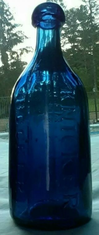 Rarer  W.  P.  Knicker Bocker / Pontiled - Cobalt - Blue Soda Water