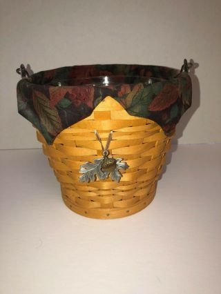 Longaberger 2002 Autumn Pail Basket With Falling Leaves Liner And Protector