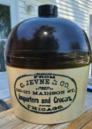 Chicago Ill,  Red Wing Pottery Advertising Jug,  C Jevne & Co,  Importers & Grocers