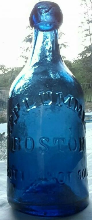 J.  P.  Plummer Boston.  Massachusetts/ Iron Pontiled - Cobalt - Blue Soda