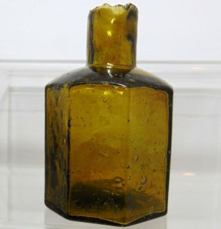 Nicely Rippled Amber Octagonal Ink Bottle C1910 - 15