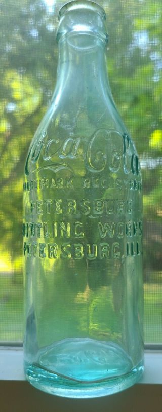 Petersburg Illinois,  Scarce Straight Side Coca Cola,  Script.  Small Town Coke
