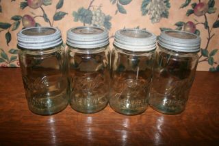 4 - Vintage Blue Tint Ball Special Qt Wide Mouth Jars - Ball Glass Insert Zinc Ring