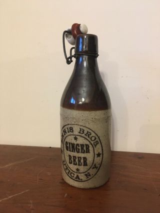 Antique Ennis Bro Ny Stoneware Beer Ale Soda Bottle With Wire Cap Glaze