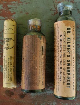 (2) Sample Dr Kilmer’s Swamp Root Cure Bottle And Parilla Liver Pills 1890s