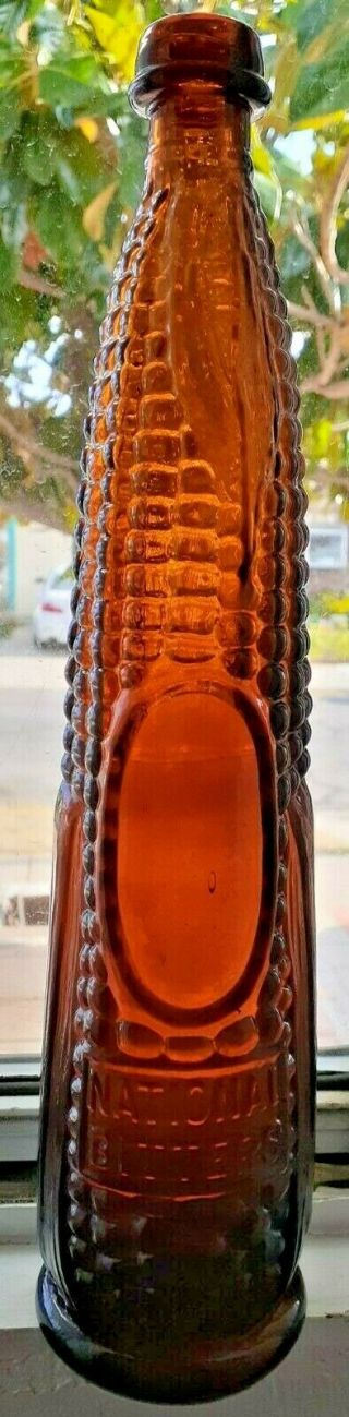 Outstanding " National Bitters " Light Amber Glass Bottle - Patent 1867 On Base - Tall