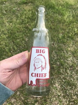 Scarce Vintage Acl Big Chief Indian Soda Bottle Guin,  Alabama 10 Oz.