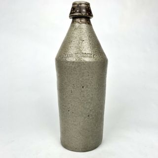 Antique 1890’s Stoneware Bottle Richard Warren Co.  Paterson Nj Brown Top Beer