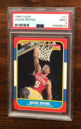 1986 Fleer Basketball 31 Julius Erving Philadelphia 76ers Hof Psa 9