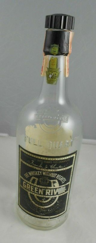 Vtg Green River Whiskey Bottle 1 Qt Paper Label Oldetyme Distillers