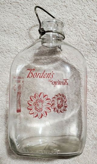 Rare Four Sided Vintage Borden’s One Gallon Glass Milk Bottle Jug Square Elsie