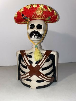 Los Azulejos Skelly Tequila Bottle Empty Skeleton Decanter Sombrero Dia Muertos