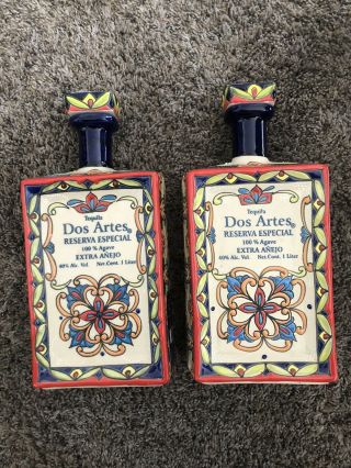 2 Dos Artes Reserva Especial Extra Anejo Bottles Tequila Agave Painted (bundle)