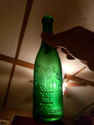 Rare Emerald Green The Owl Drug Store Blob Top Bottle San Francisco,  Ca