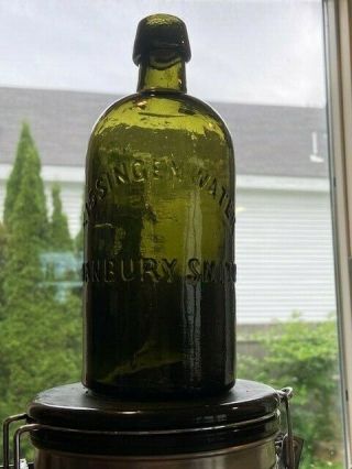 C1860s Hanbury Smith Olive Green Kissingen Mineral Water Medicine Bottle Crude