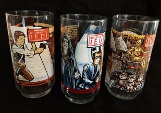A Set Of Three Vintage 1983 Return Of The Jedi Drinking Glasses By Burger King