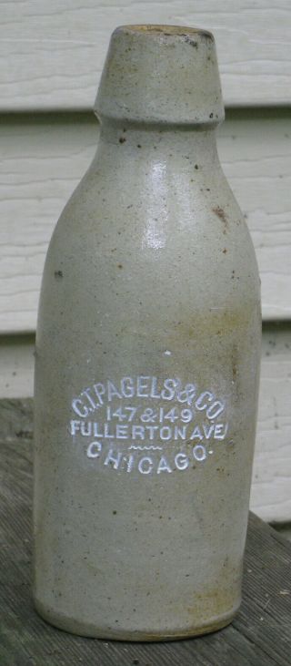 Antique Salt Glazed Stoneware Pottery Beer Bottle C T Pagels Chicago Il Ills