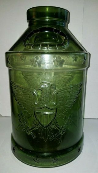 Vtg Libby Emerald Green Glass Milk Can Jug 5 Gallon Bicentennial Eagles Stars