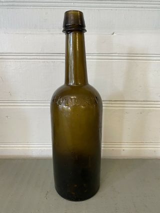 Dyottville Glass Philadelphia Yellow Olive Patent Whiskey Bottle Pontil