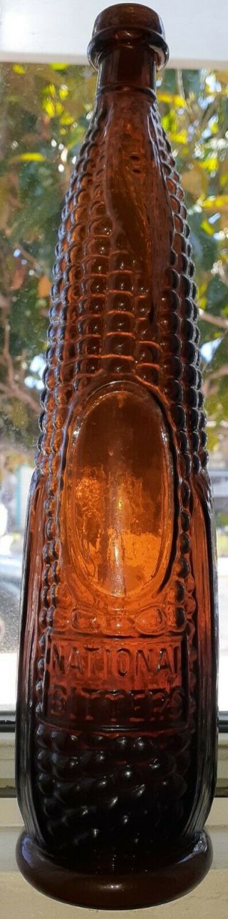 Outstanding " National Bitters " Dark Amber Glass Bottle - Patent 1867 On Base - Tall