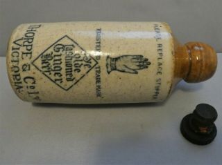 Thorpe & Co Ltd Victoria Figural Ginger Beer Bottle Pot Cross Stopper Stoneware
