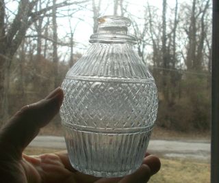 1830s Early Keene 3 Mold Pontiled Decanter Whimsey Bottle Crude Applied Rings