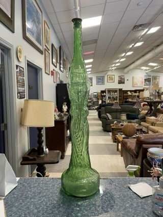 Midcentury Tall Tuscan,  Chianti Glass Wine Bottle - Shape Of A Woman 32 " Green