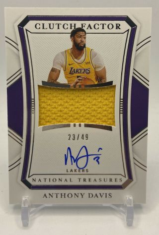 Anthony Davis 2020 - 21 National Treasures Clutch Factor Jersey Patch Auto 23/49