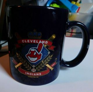 Cleveland Indians Coffee Mug Cup Chief Wahoo 1995 Mlb Cobalt Blue Gold Accents