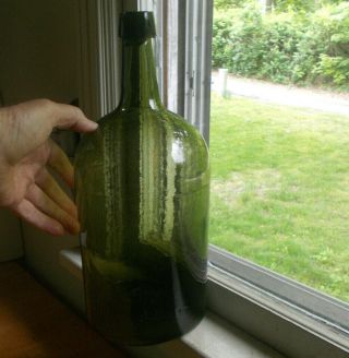 1850s Jagged Pontil 3 Pc Mold Blown England Demijohn Storage Bottle 14 1/2 "