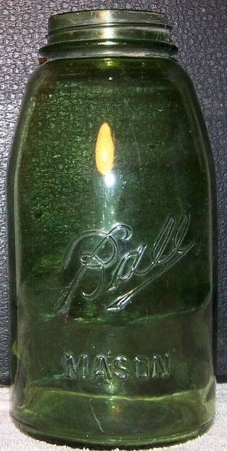 Antique 2 Qt.  Olive Green Ball Mason Jar