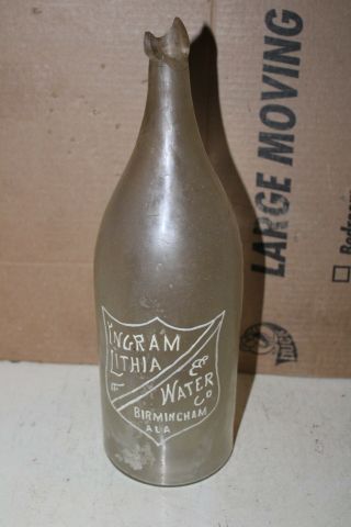 Ingram Lithia Water Co.  Birmingham Alabama Bottle Embossed Blob Ala AL Rare 2