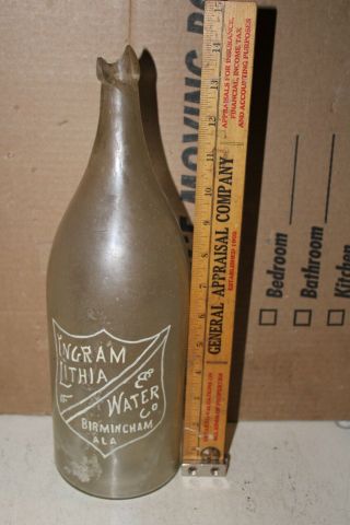 Ingram Lithia Water Co.  Birmingham Alabama Bottle Embossed Blob Ala AL Rare 3