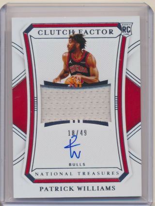 2020/21 National Treasures Patrick Williams Clutch Factor Patch Auto Rc 18/49 Sp